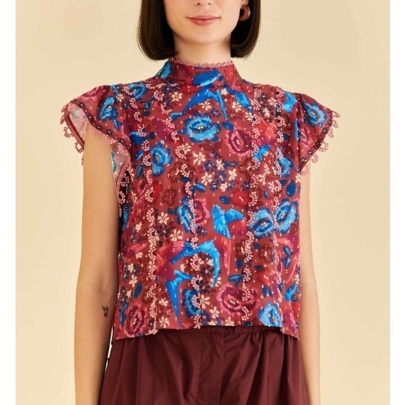 FARM Rio Blush Floral Birds Sleeveless Blouse - Picture 1 of 8